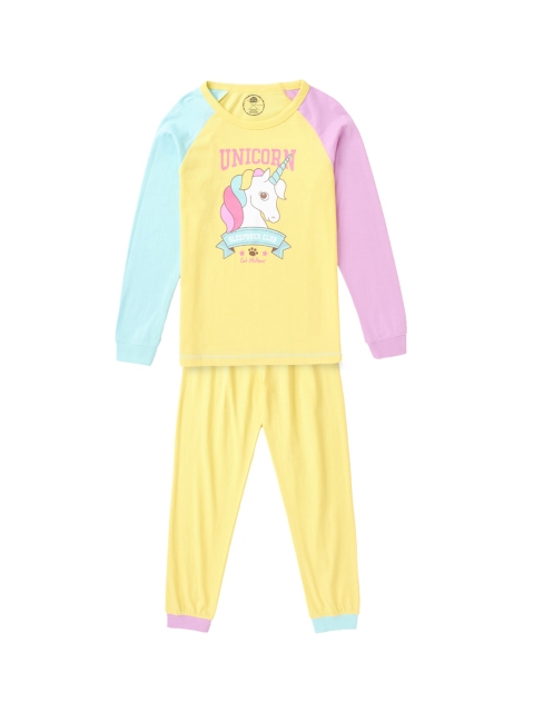 

Cub McPaws Girls Yellow & Pink Printed Night Suit