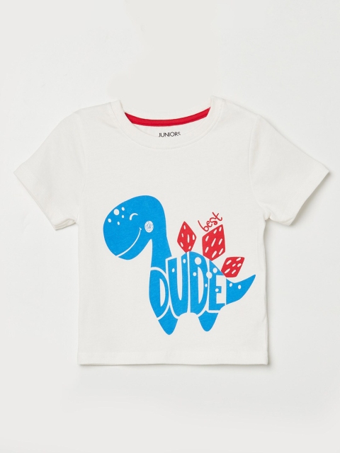 

Juniors Boys Beige Printed T-shirt