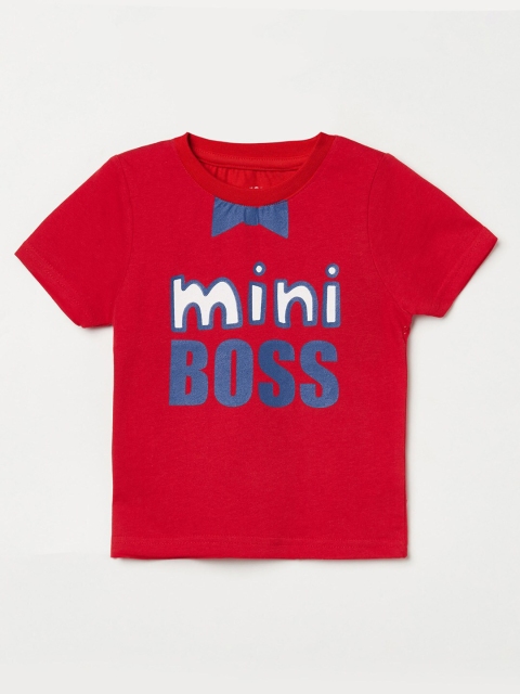

Juniors Boys Red & Blue Typography Printed Cotton T-shirt
