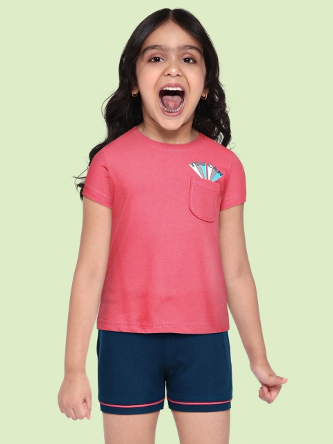 

Sweet Dreams Girls Pink & Navy Blue Night Suit