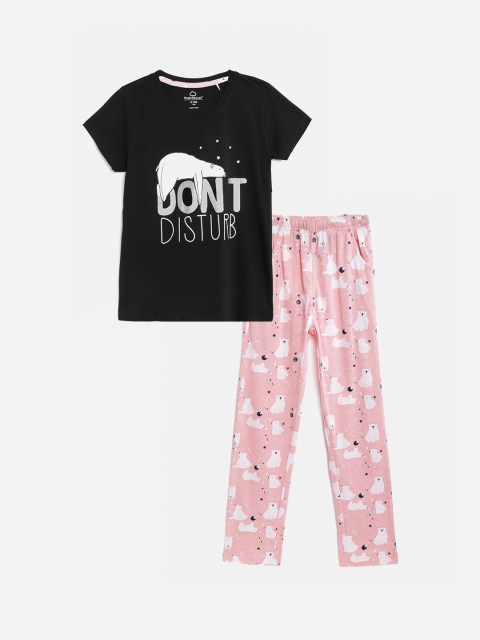 

Sweet Dreams Girls Black & Pink Typography Print Pyjama Set