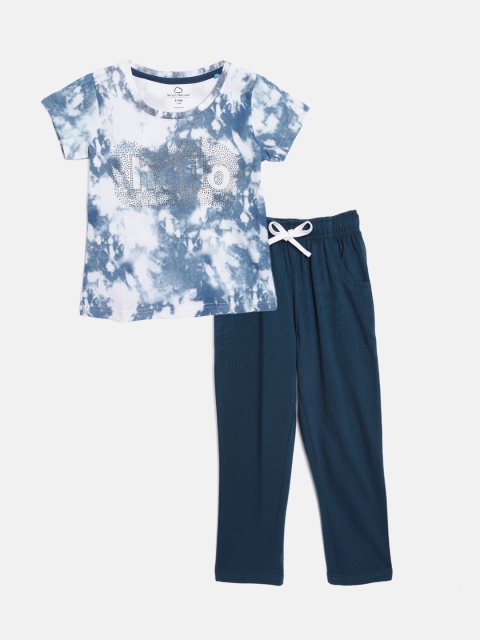 

Sweet Dreams Girls Navy Blue & White Tie and Dye Night suit with Stone Work