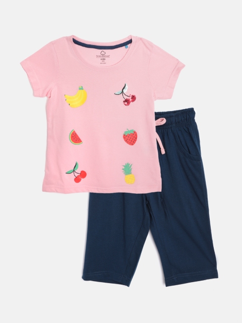 

Sweet Dreams Girls Pink & Navy Blue Night suit with Sequenced detail