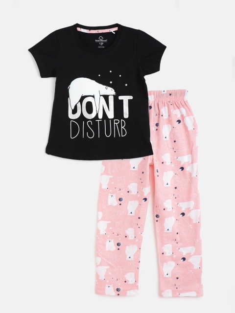 

Sweet Dreams Girls Black & Pink Typography Print Pyjama Set