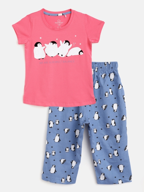 

Sweet Dreams Girls Pink & Blue Conversational Print Capri Set