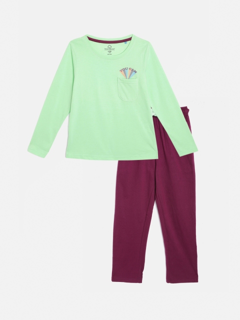 

Sweet Dreams Girls Green & Purple Solid Pyjamas Set