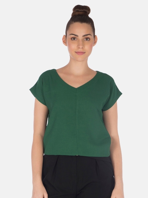 

Smugglerz Green Extended Sleeves Regular Solid Top