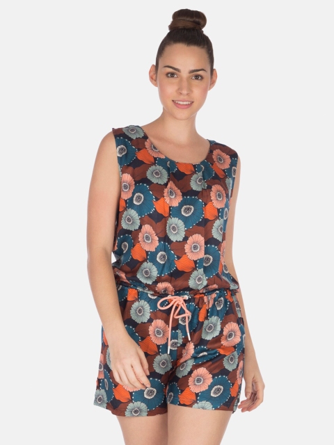 

Smugglerz Navy Blue & Orange Printed Playsuit