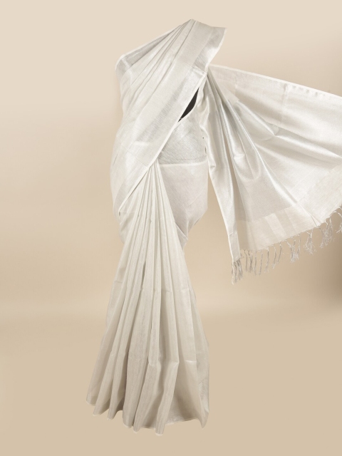 

Pothys White & Silver-Toned Zari Linen Blend Saree