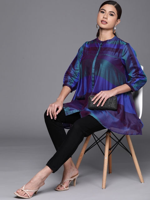 

Fabindia Blue & Purple Striped A-Line Kurti