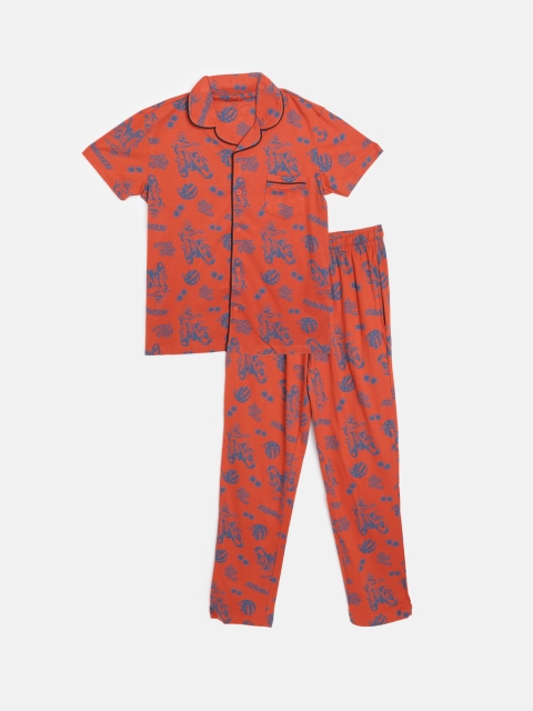 

Sweet Dreams Boys Orange & Blue Cotton Printed Night Suit