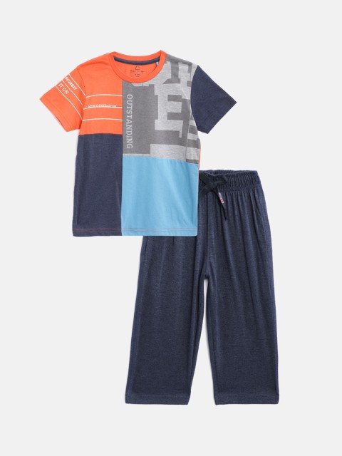 

Sweet Dreams Boys Orange & Navy Blue Printed Night suit