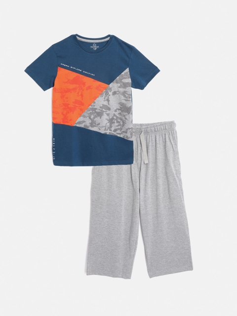 

Sweet Dreams Boys Teal Blue & Grey Melange Colourblocked Three-Fourth Shorts Set