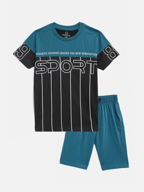 

Sweet Dreams Boys Black & Teal Printed Night suit