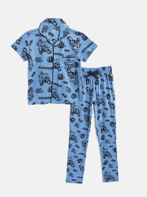 

Sweet Dreams Boys Blue & Blue Printed Night suit