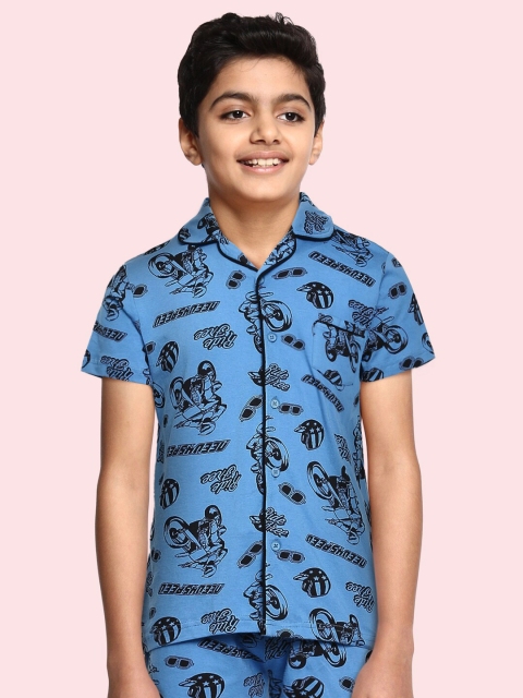 

Sweet Dreams Boys Blue Printed Pure Cotton Night Suit