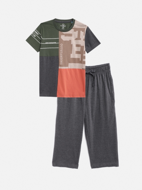 

Sweet Dreams Boys Olive Green & Charcoal Grey Printed Night suit