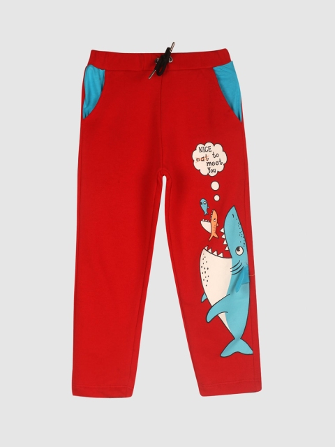 

Lazy Shark Boys Red & Blue Graphic Printed Cotton Track Pants