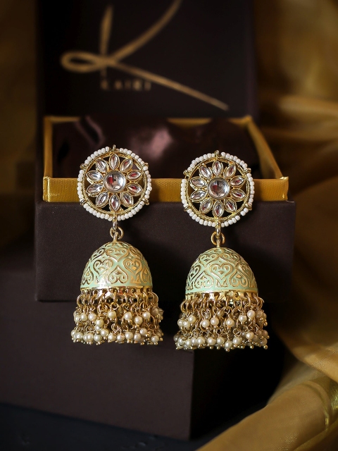 

Bellofox Green & Gold-Toned Contemporary Jhumkas
