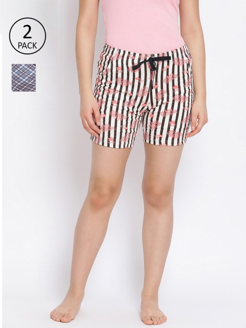 

LYRA Women 2 Printed Lounge Shorts, White