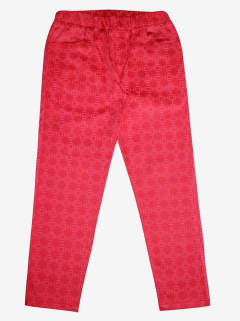 

KiddoPanti Girls Red Stretchable Printed Jeggings