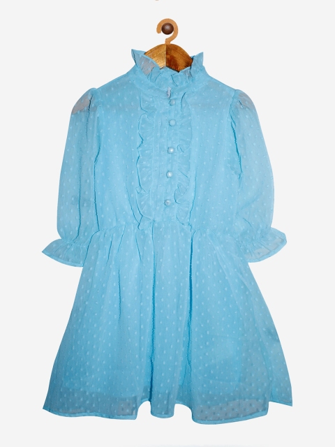 

KiddoPanti Girls Blue Georgette Ruffles Shirt Dress