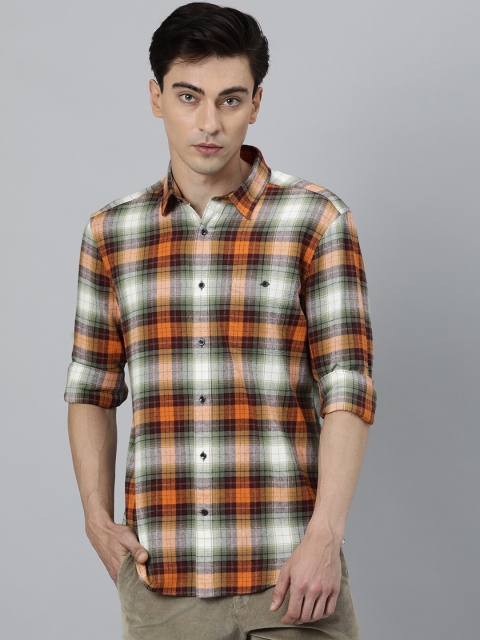 

RARE RABBIT Men Orange & Black Slim Fit Checked Casual Shirt