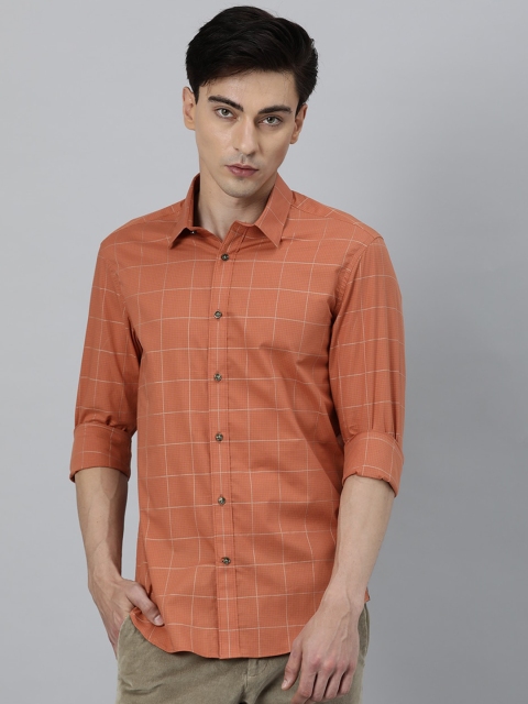 

RARE RABBIT Men Orange Slim Fit Windowpane Checks Casual Shirt