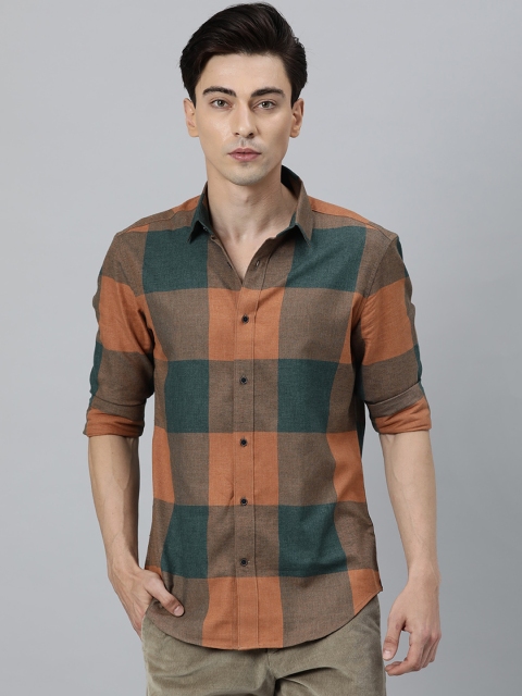 

RARE RABBIT Men Brown & Green Slim Fit Checked Casual Shirt