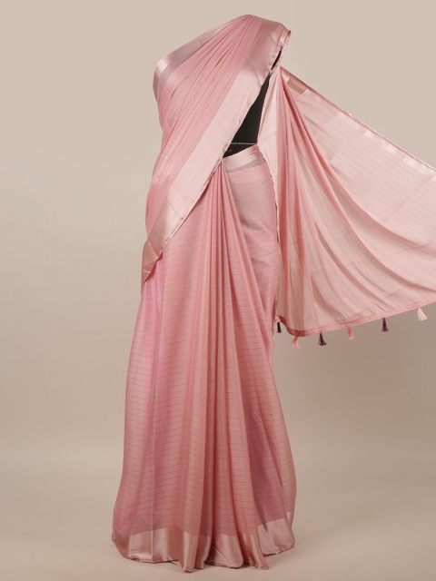 

Pothys Pink & Gold-Toned Striped Zari Saree