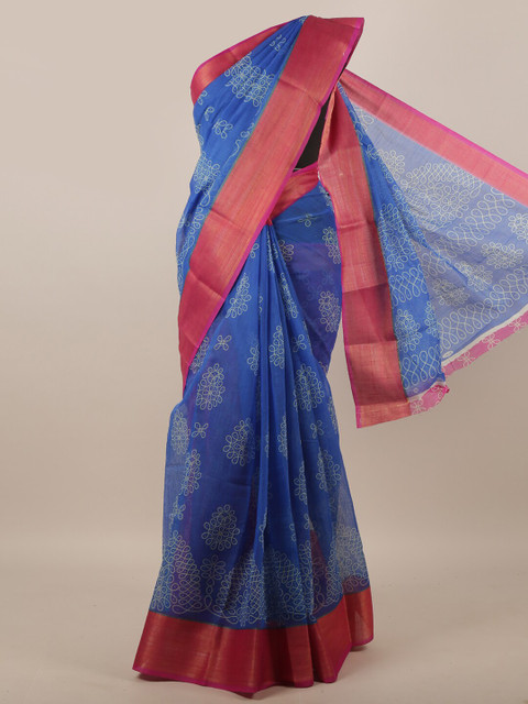

Pothys Blue & Red Ethnic Motifs Zari Saree