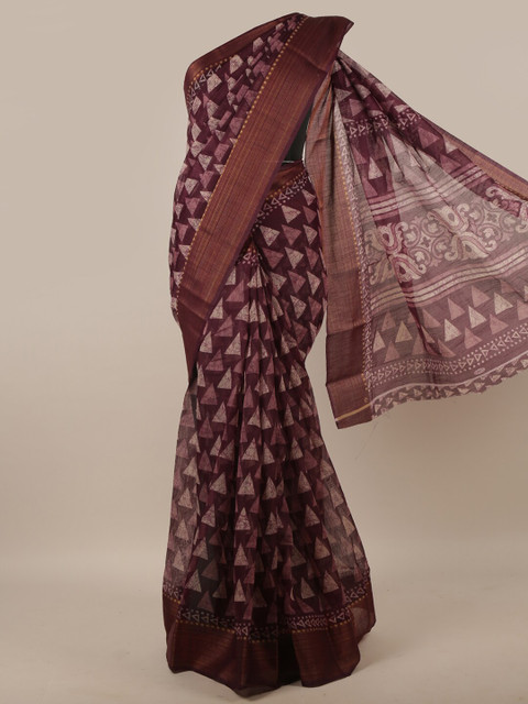 

Pothys Purple & Gold-Toned Printed Zari Border Saree