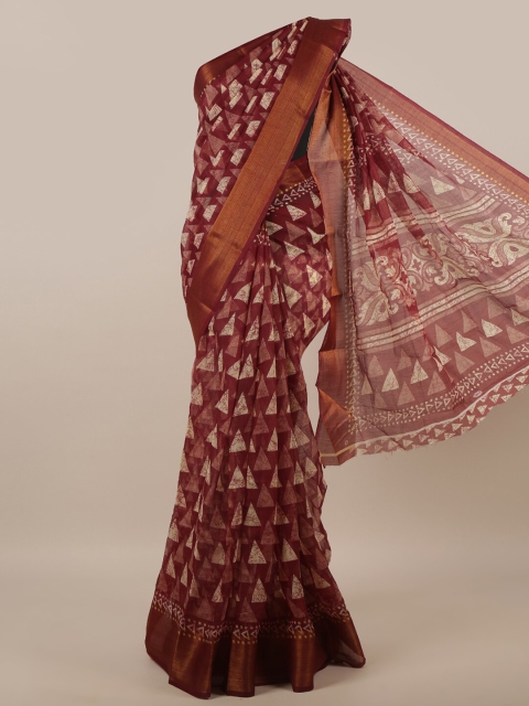 

Pothys Maroon Geometric Printed Cotton Blend Saree