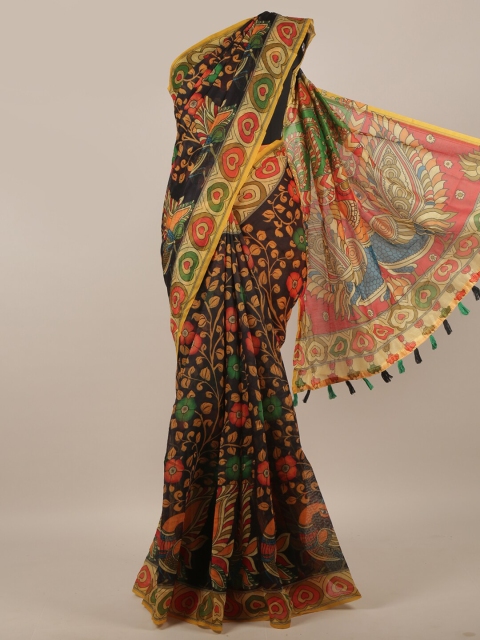 

Pothys Orange & Green Floral Jute Silk Saree