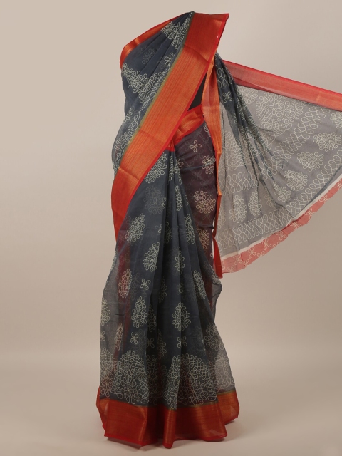 

Pothys Charcoal Grey & White Floral Saree