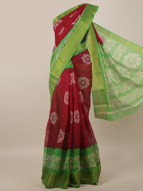 

Pothys Maroon & Green Ethnic Motifs Saree