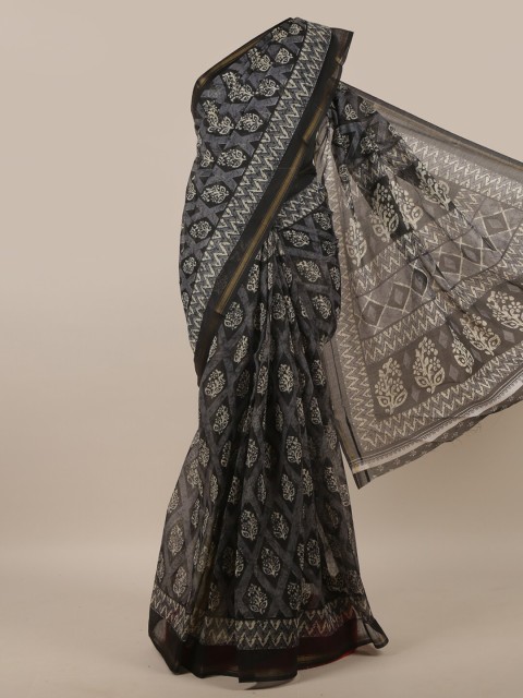 

Pothys Grey & White Ethnic Motifs Cotton Blend Saree