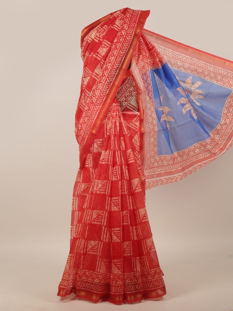 

Pothys Red & Cream-Coloured Ethnic Motifs Printed Zari Saree