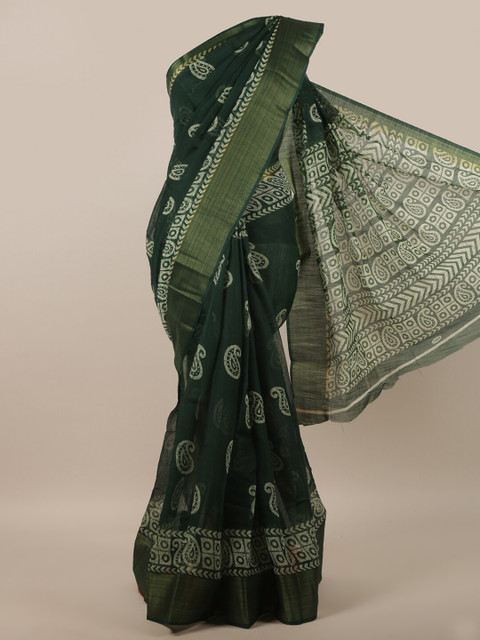 

Pothys Green & White Paisley Zari Saree