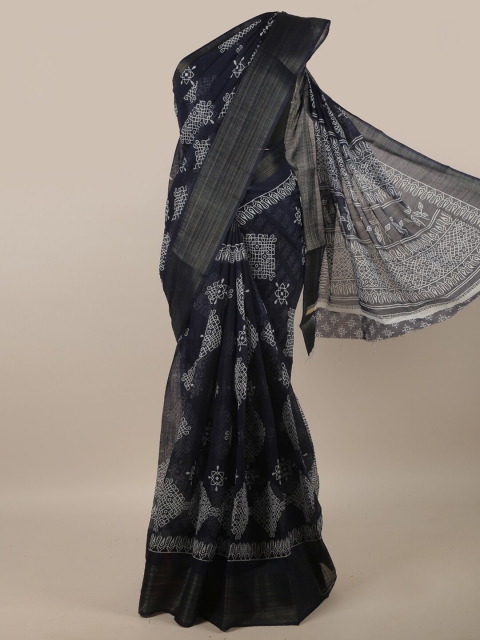 

Pothys Navy Blue & White Zari Saree