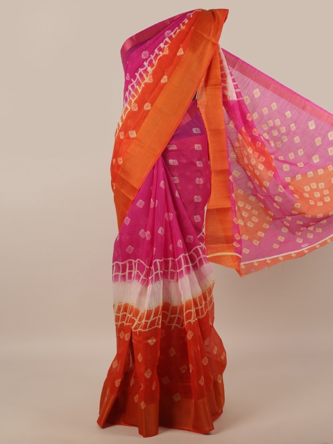 

Pothys Pink & Orange Bandhani Zari Saree