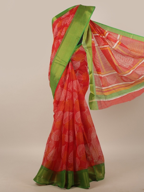 

Pothys Red & White Leaves Printed Cotton Blend Saree
