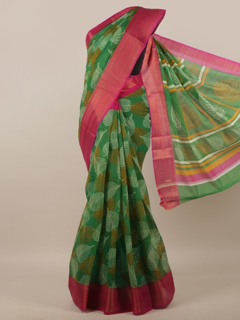 

Pothys Green & Pink Floral Printed Zari Saree