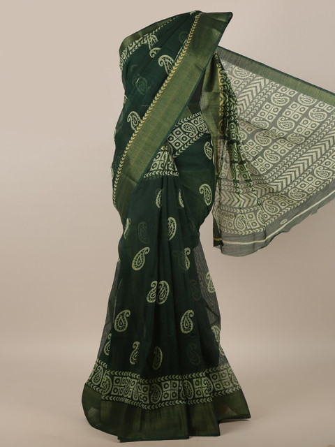 

Pothys Green & Cream-Coloured Ethnic Motifs Zari Saree