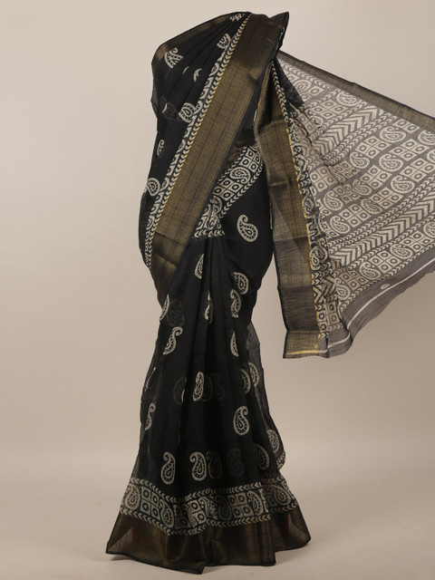 

Pothys Black & White Paisley Printed Zari Saree