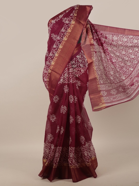 

Pothys Purple & White Floral Zari Saree