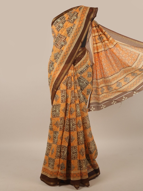 

Pothys Peach-Coloured Ethnic Motifs Printed Cotton Blend Saree