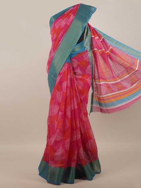 

Pothys Pink & Blue Floral Zari Saree