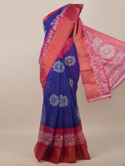 

Pothys Blue & Pink Ethnic Motifs Zari Saree