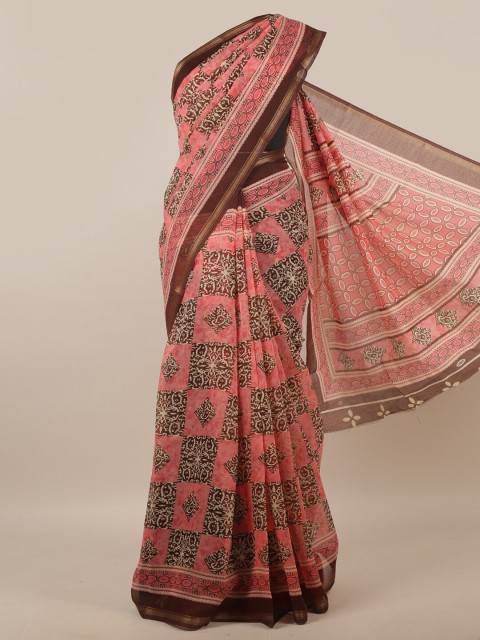 

Pothys Pink & Brown Ethnic Motifs Saree